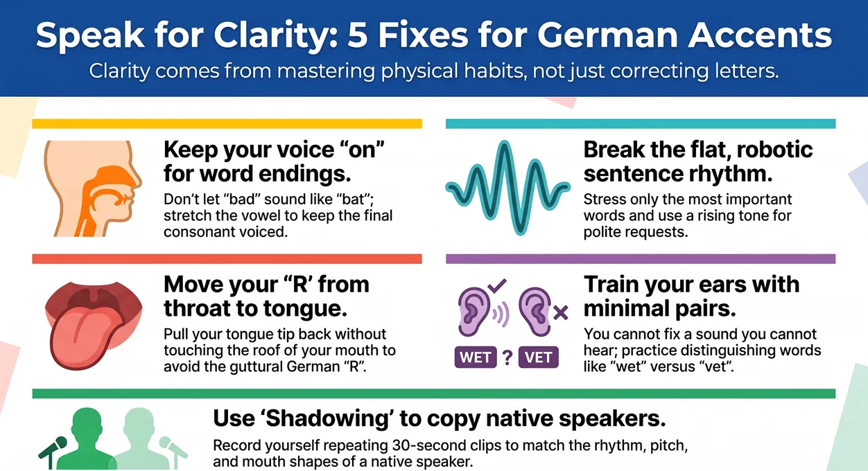 How to get rid of a German accent when speaking English?