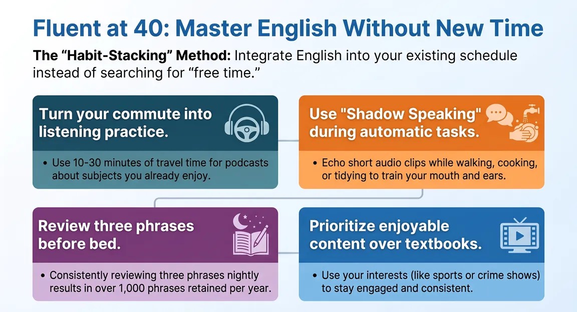 How to learn English at 40 years old (without finding extra hours you don’t have) 